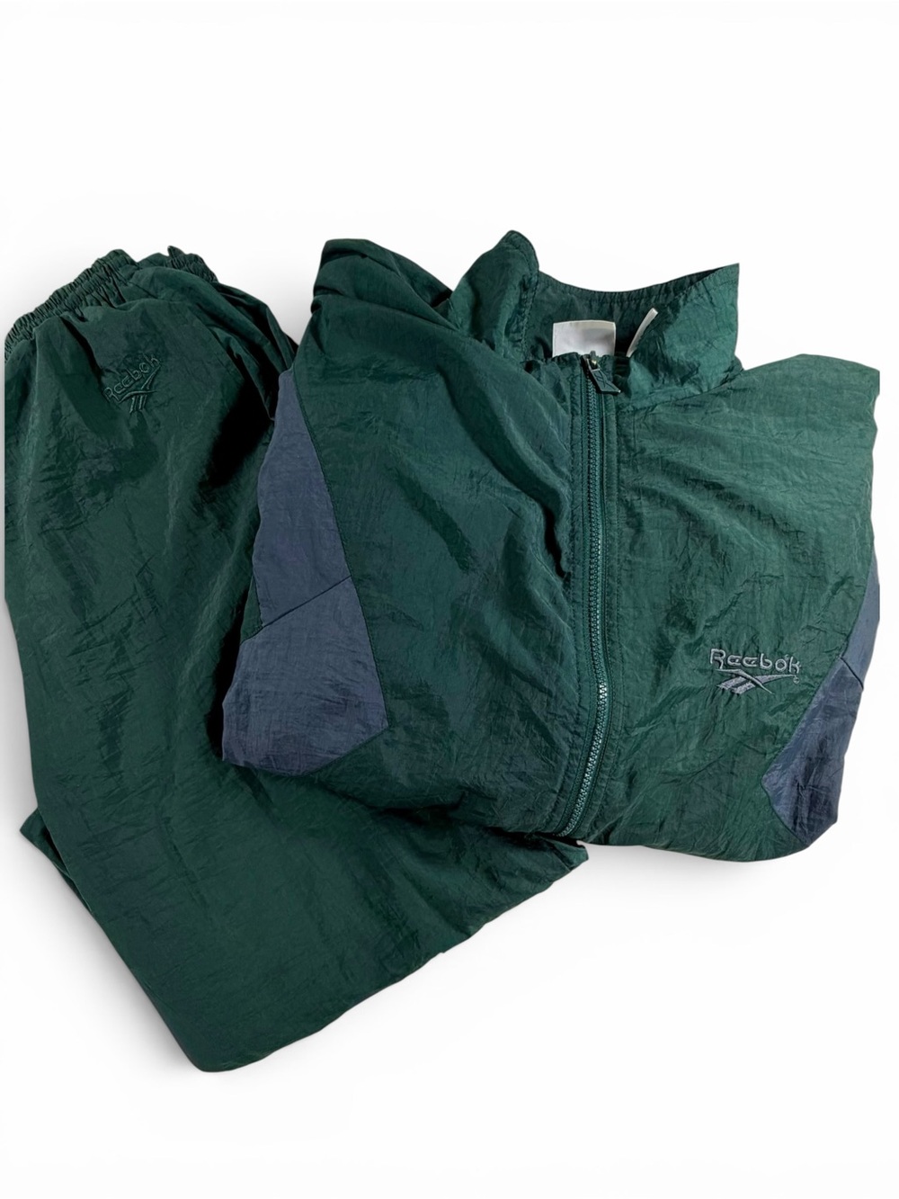 Vintage Reebok Tracksuit Windbreaker Set Green Gray Nylon Jacket Pants XL